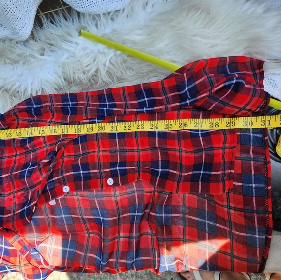 Oversized Sheer Plaid Graphic button down M-XXL..Likely vintage - Picture 7 of 13